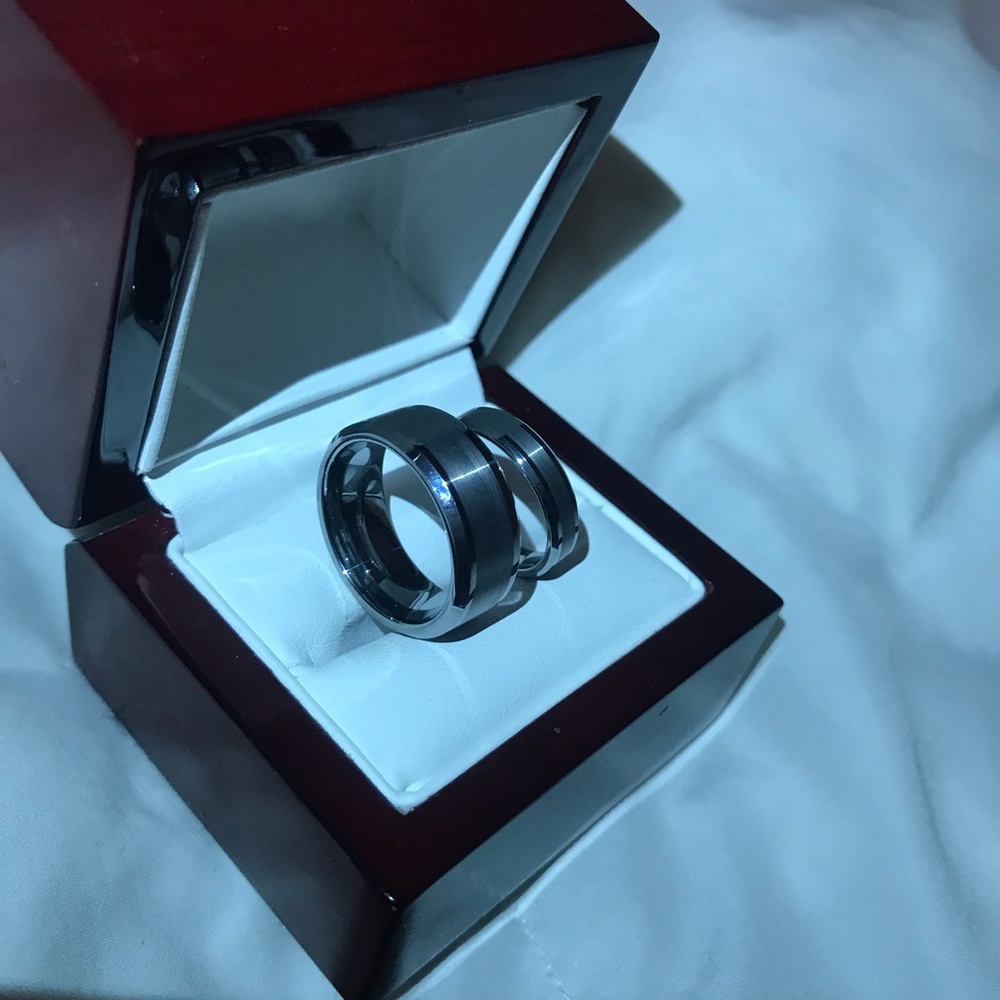 Custom tungsten wedding bands, his and hers
